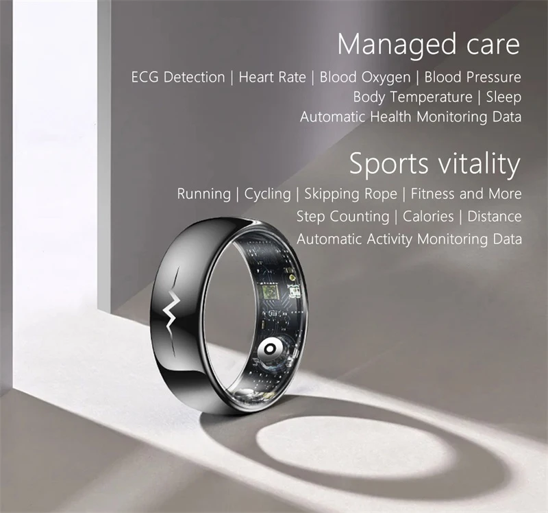 2025 Q520 ECG Smart Ring Blood Oxygen Blood Pressure Monitor with Charging Case, Multifunctional Health & Fitness Tracker for Men (2)