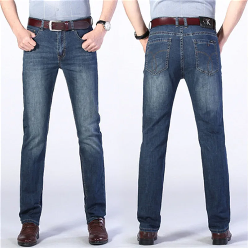 Men's Jeans Business Casual Light Blue Elastic Fashion Jeans Men's ...