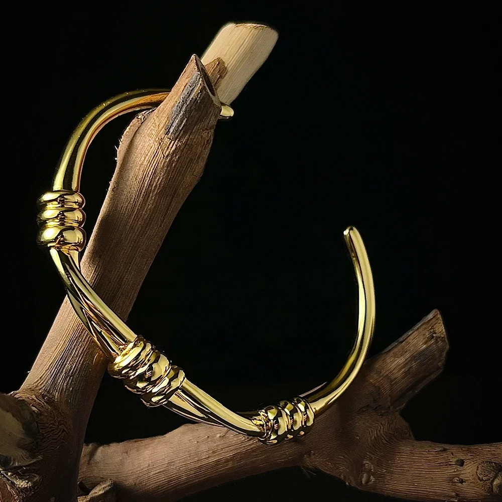 Original Design 18K Gold Plated Brass Jewelry Open Twist Rope Knot Thorns Bangle HipHop Punk Bracelets B222315