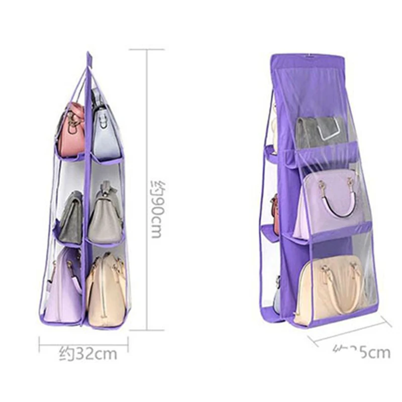 6 Pocket Closet Clear Handbag Organizer for Wardrobe Closet Transparent Storage Bag Hanging Purse Organizer
