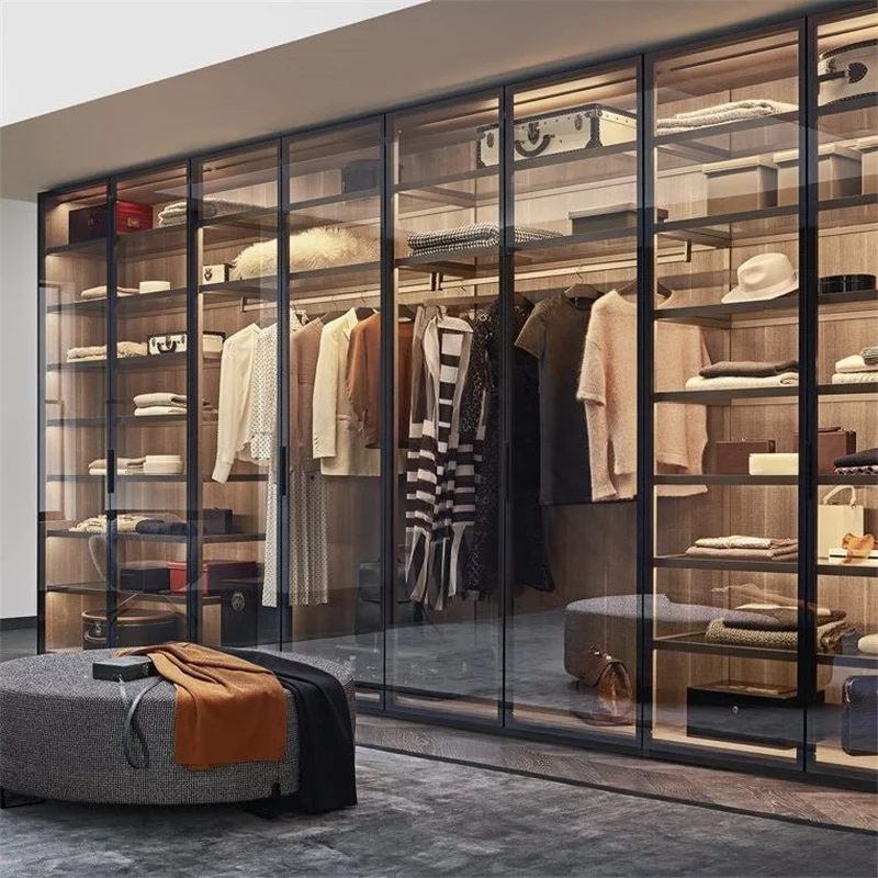 CBMMART Modern Customized Mirrored Wardrobe Glass Door Walk in Closet for Bedroom Furniture
