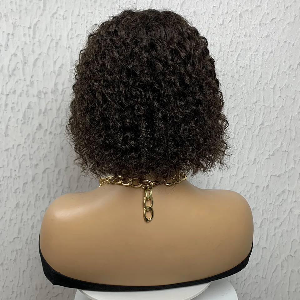 Curly Machine Made Short Bob Human Hair Wig 8 Inches Natural Color Bob With Bang Machine Made Human Hair Wigs for Black Women