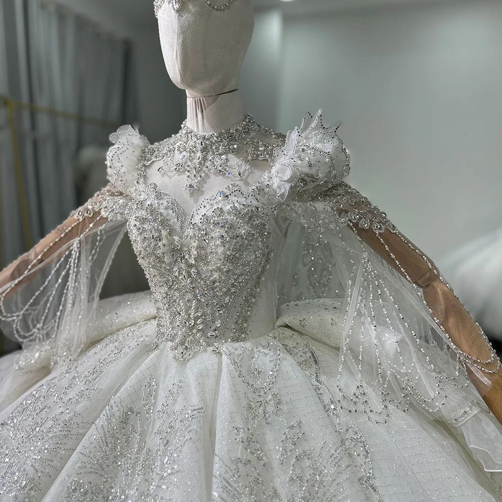 Jancember XS042 Luxury High Neck Long Sleeve Wedding Dress for Elegant  Bridal Style - Floor-Length Fit and Flare Gown