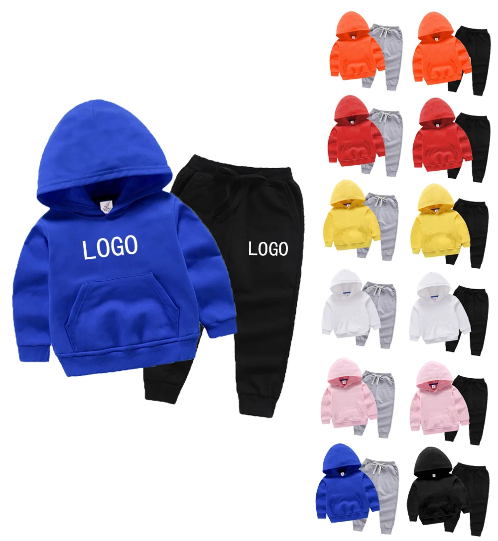 Custom Fashion 2pcs Set for Baby Cotton Plain Solid Color Hoodies
