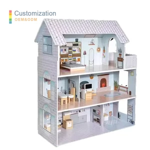2026 Hot Selling High Quality Wooden Doll House New Arrival Furniture Toy House with 28pcs Furniture Included for 3+ Kids