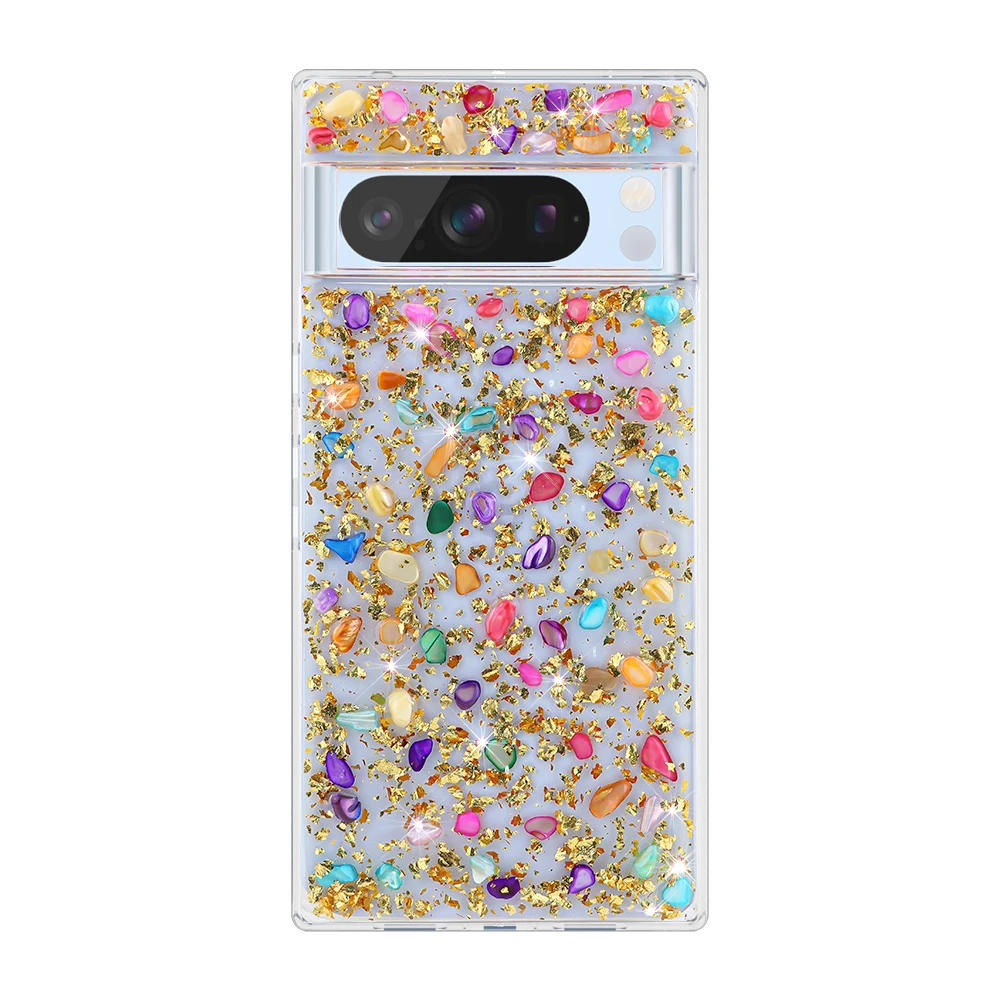 Aikusu Resin Epoxy Case for Google Pixel 8 7a 6a Gold TPU PC Phone Case for Google Pixel 8 Pro Shock Mobile Case
