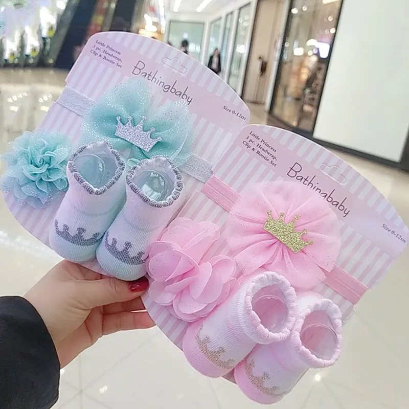 3 шт., хлопковые носки и повязки на голову для девочек 0-3 месяца