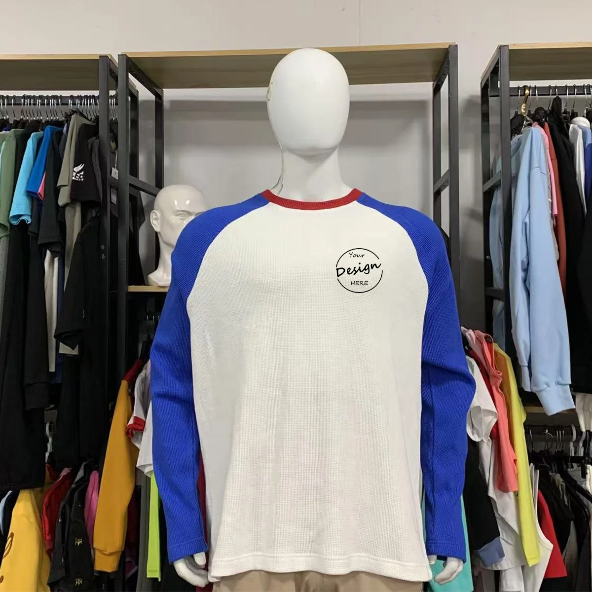 JL87E Color Block Cotton Men’s T-Shirt Round Neck Silk Screen Printing Long Sleeve T-shirt