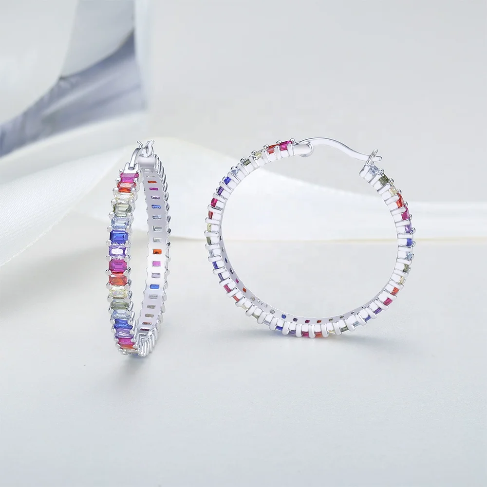 fashion 925 sterling silver hoop earrings rainbow diamond gemstone sterling silver earrings for women