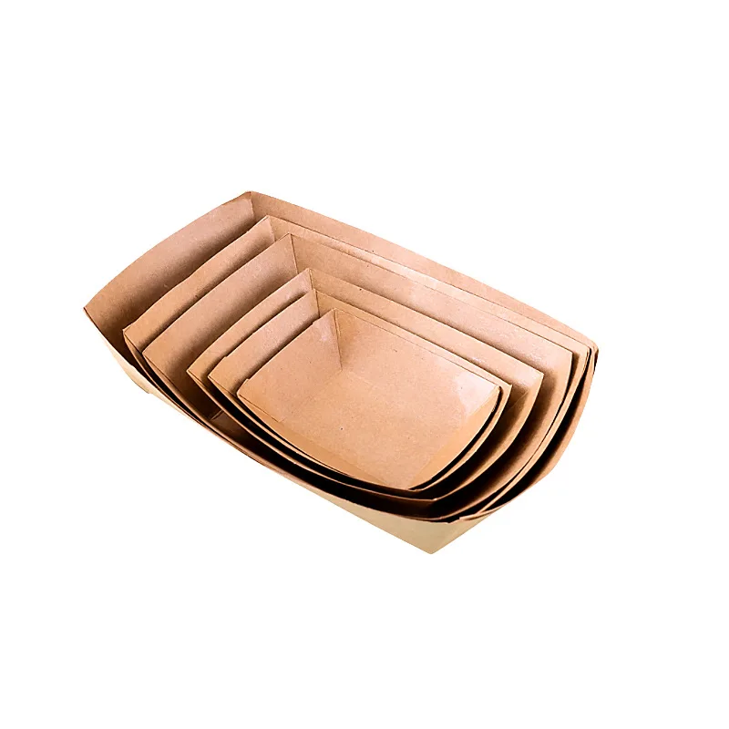 Disposable Kraft Paper Boat Box Takeaway Snack Catering Box Food Packaging Square Box