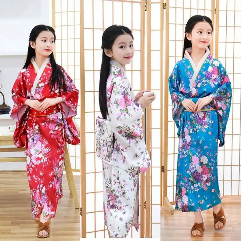 2024 Traditional Japanese Children Kimono Style Peacock Yukata Dress for Girl Kid Cosplay Japan Haori Costume Asian Clothes Alibaba