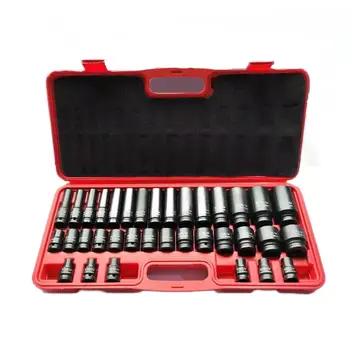 35 Pcs 1/2" Inch Drive Cr-V Steel Black Phosphate Pneumatic 35 in 1 Hex Impact Socket Plastic Box Deep Socket Set