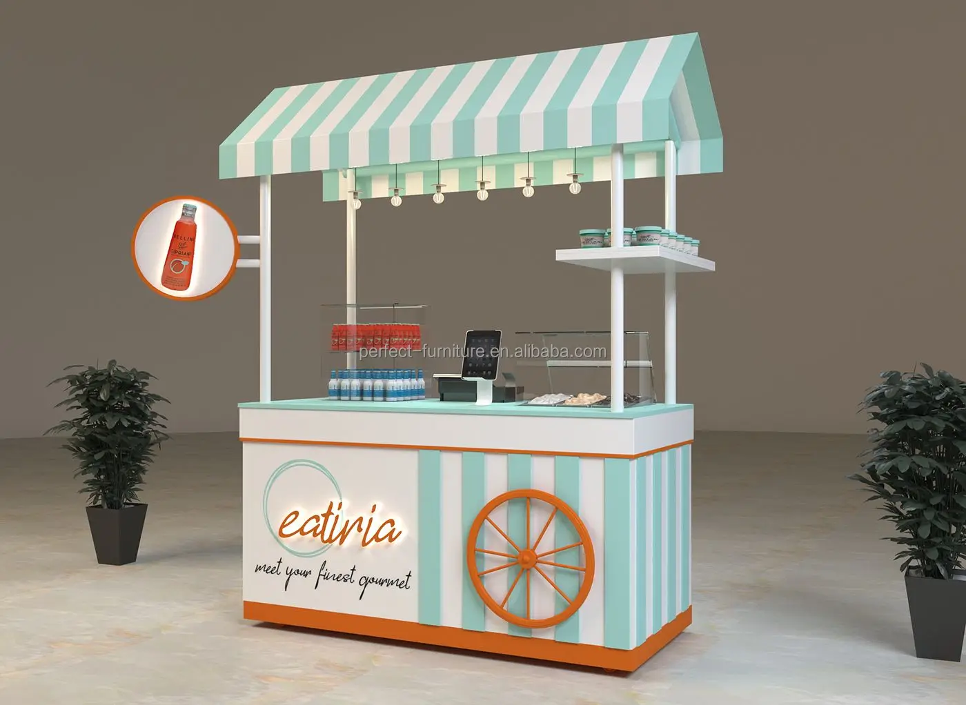 Quiosque de Alimentos em Shopping Center, Design de Suportes de Exibição de  Madeira, Carrinho de Comida Móvel à Venda, image size:1400x1022