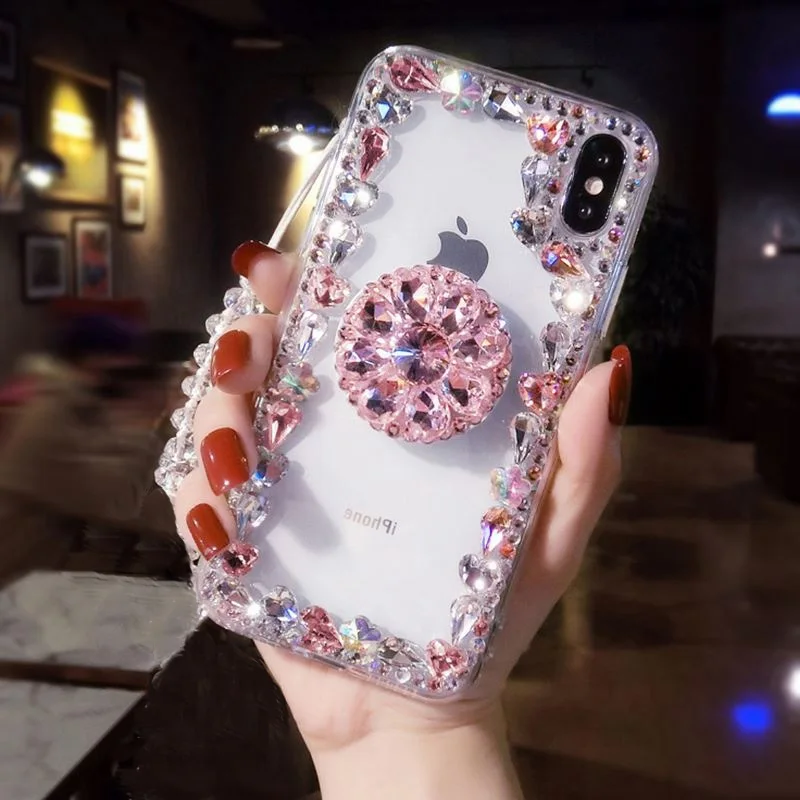 Luxury Love Pink Diamond 3d Bracket Transparent Phone Case For Iphone X Xr Xs Max 7 8 6s Plus 5s For Samsung S8 S9 S10 E Note 8 Buy Phone Case