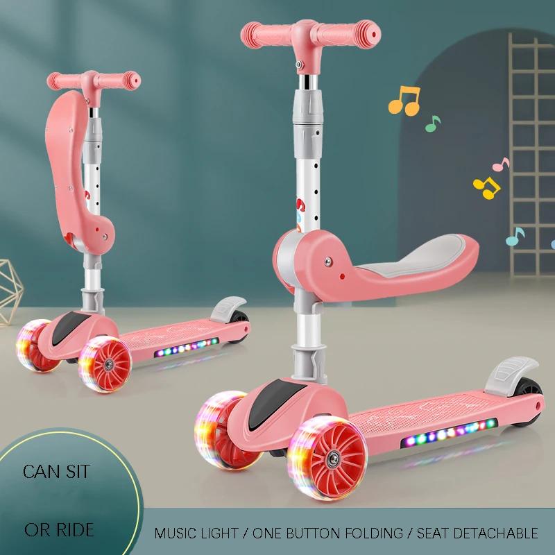 2021 детский скутер со вспышкой, можно сидеть и ездить на самокате, складной игрушечный автомобиль