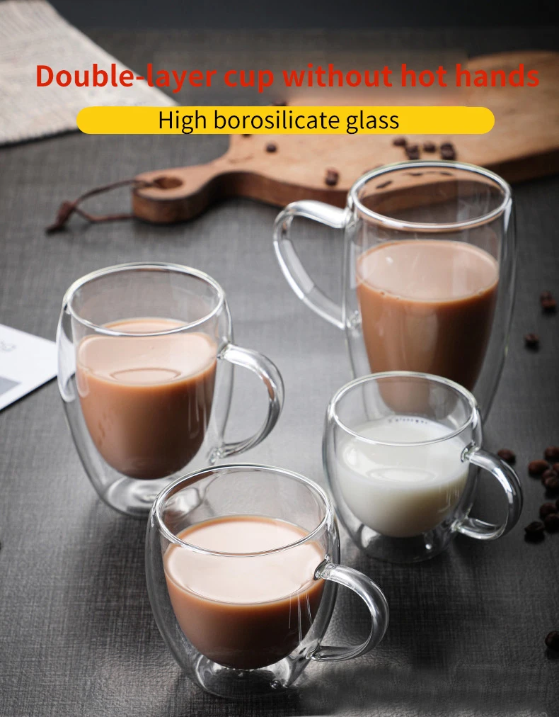 Hot Sale Double Wall Insulated Double Glass Coffee Mug Drinking Clear