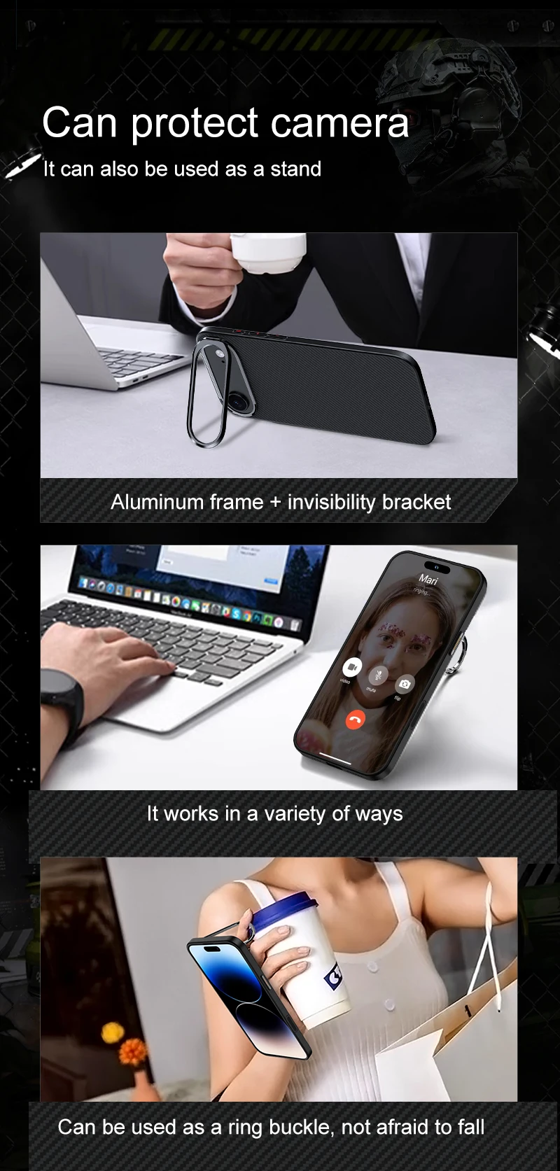 product laudtec super anti slip carbon fiber case for iphone air mobile phone cover with camera holder-8