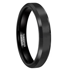 Coolstyle Jewelry 4mm Wholesale Beveled Matte Finish Fashion Engagement Wedding Band Black Tungsten Carbide Ring for Women Men
