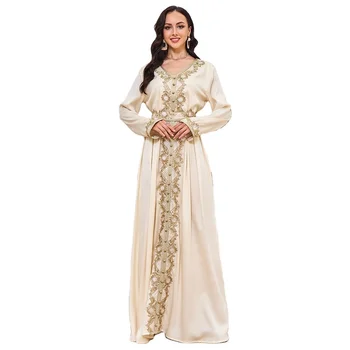 2024 Luxury Turkey Dubai V-neck Women Robe Arabic Islamic Caftan Ramadan Moroccan Turkey Middle East Muslim Abaya