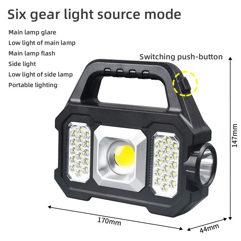 Solar Charging LED COB Rechargeable Multi-function Camping Light Flashlight Emergency Work Search Light With Powered Bank details