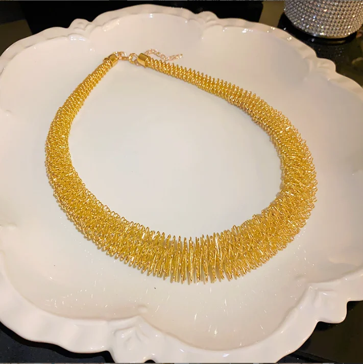 Simple Chunky Heavy Metal Twisted Snake Bone Collar Choker Necklace for Women Spiral Big Chain gold Jewelry punk Bracelet set