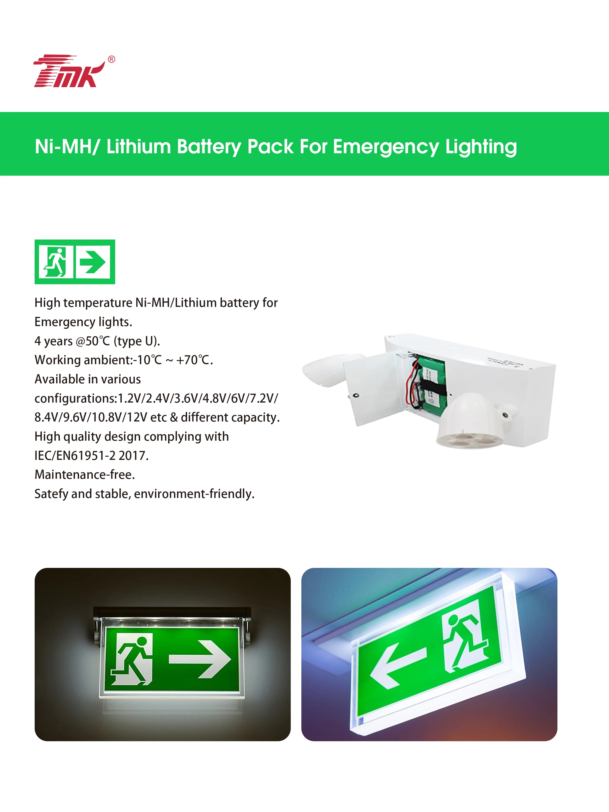 18500 LiFePO4 Lithium Ion Battery Pack for Emergency Lighting and