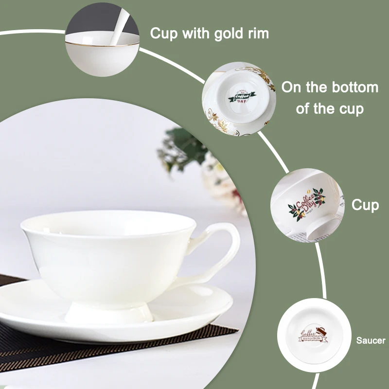 Customization Bone China Gold Plated Coffee Tea Cup Set Porcelain Cappuccino Cup Ceramic Tea Cup and Saucer Set