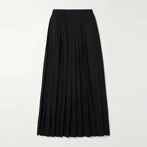 Clothing Manufacturer Custom Spring Autumn High Waist Stretch Elegant Casual Women Midi Pleated Skirt