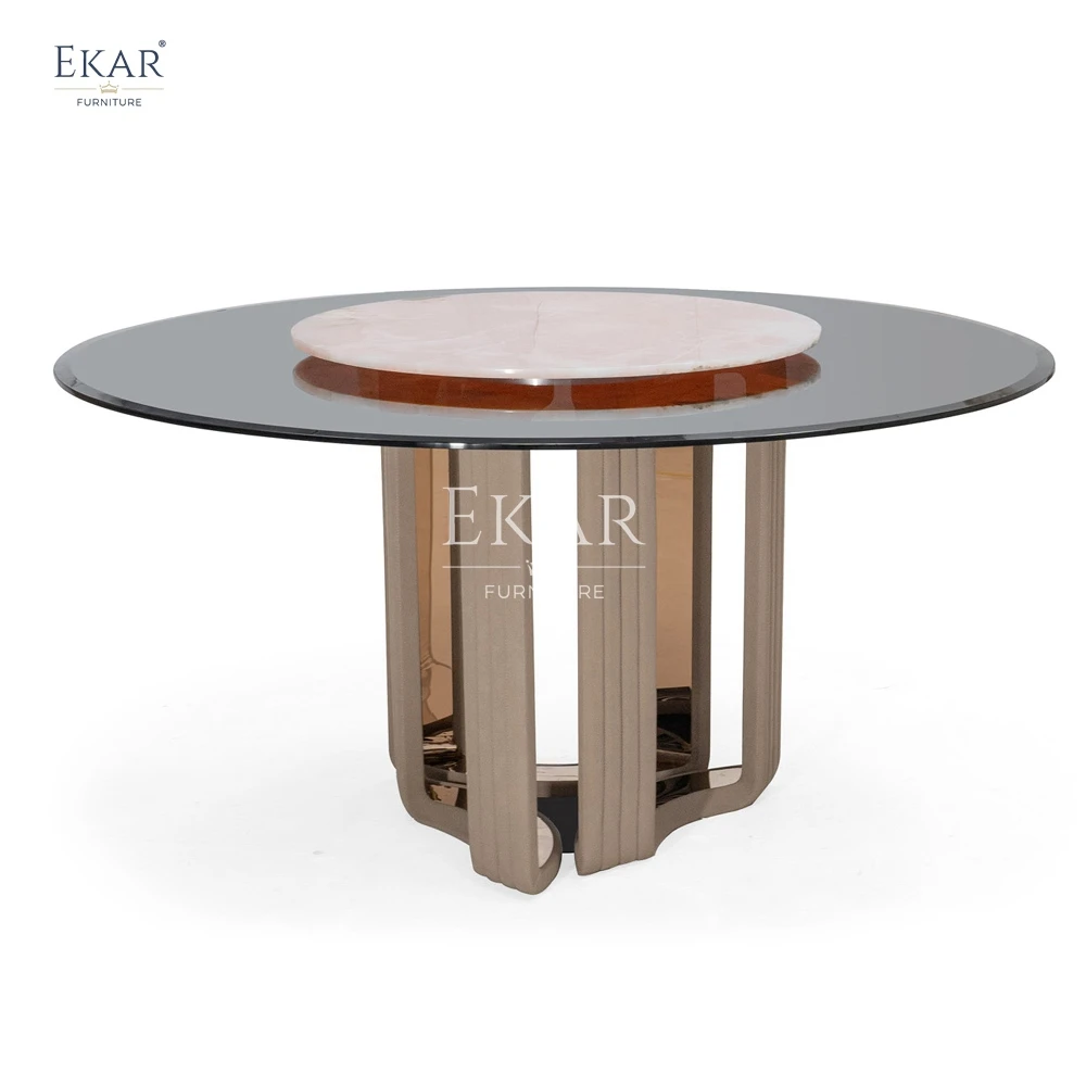 Modern Luxurious Pink Jade Marble round Dining Table with Antique Brass Base for Kitchen Hotel or Hall Dining Room Furniture