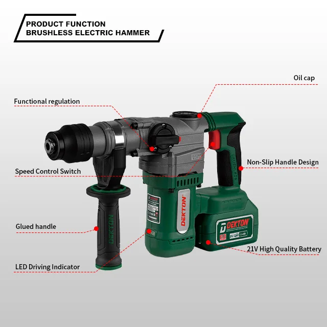 Dekton- A7620 20V Cordless Heavy-Duty Hammer Drill -2 Functions with Hammer and Drilling with Adjustable Gear Position details