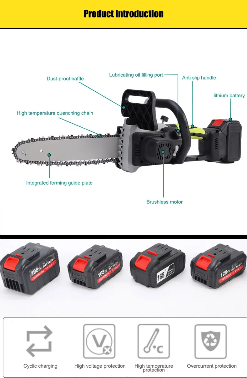 1600w 40v 42v Battery Professional Portable Electric Cordless Chainsaw