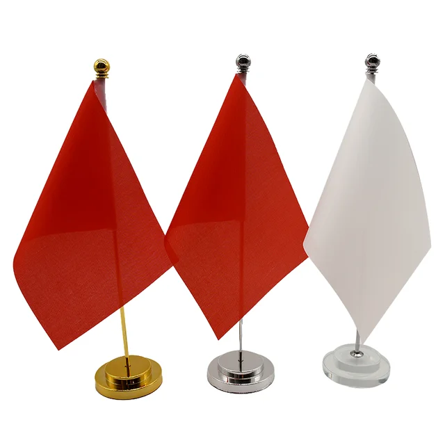 Custom Printed Satin Nylon or Polyester Garden Flag with Stand Printed Logo Meeting Office Table Desk Hand Flag