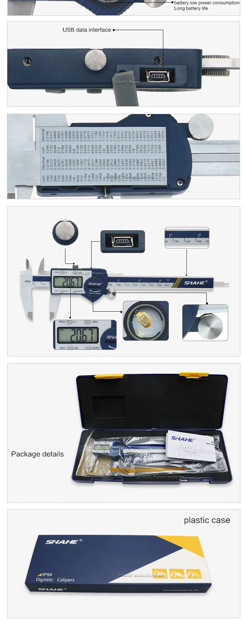 SHAHE 300mm Digital Caliper Set Electronic Large LCD Screen With USB Cable 