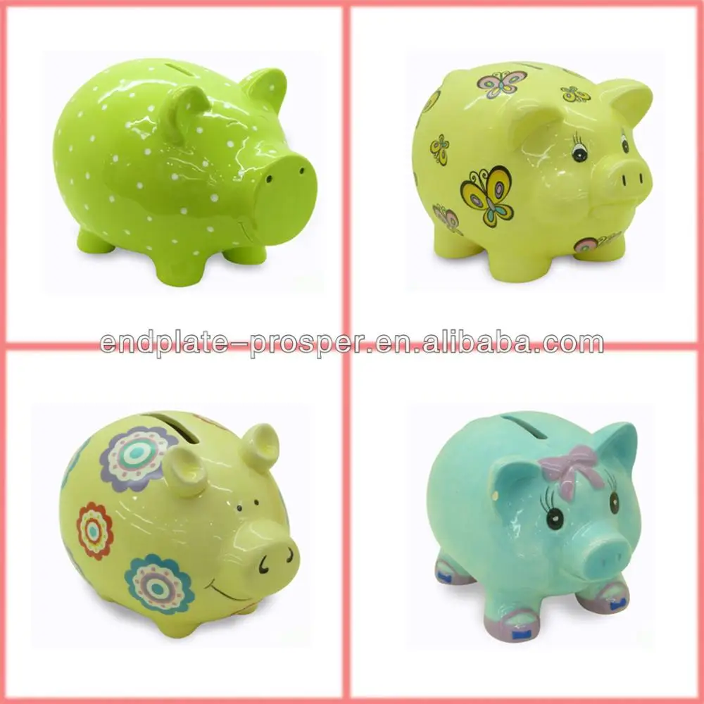 Hucha de cerámica con tapón de corcho, alcancía de cerdito con