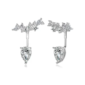 Fine Jewelry Women Shiny White Cubic Zircon Earjackets High Quality 925 Sterling Silver Earrings