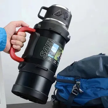3.2L Outdoor Vacuum Flask Thermos Handgrip Double Wall Hot Cold Thermal Insulation Water Bottle for Camping Drinkware