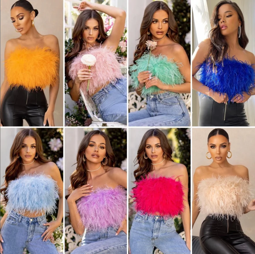 Jancoco Women's Black Feather Fur Tank Tops - Sexy & Stylish