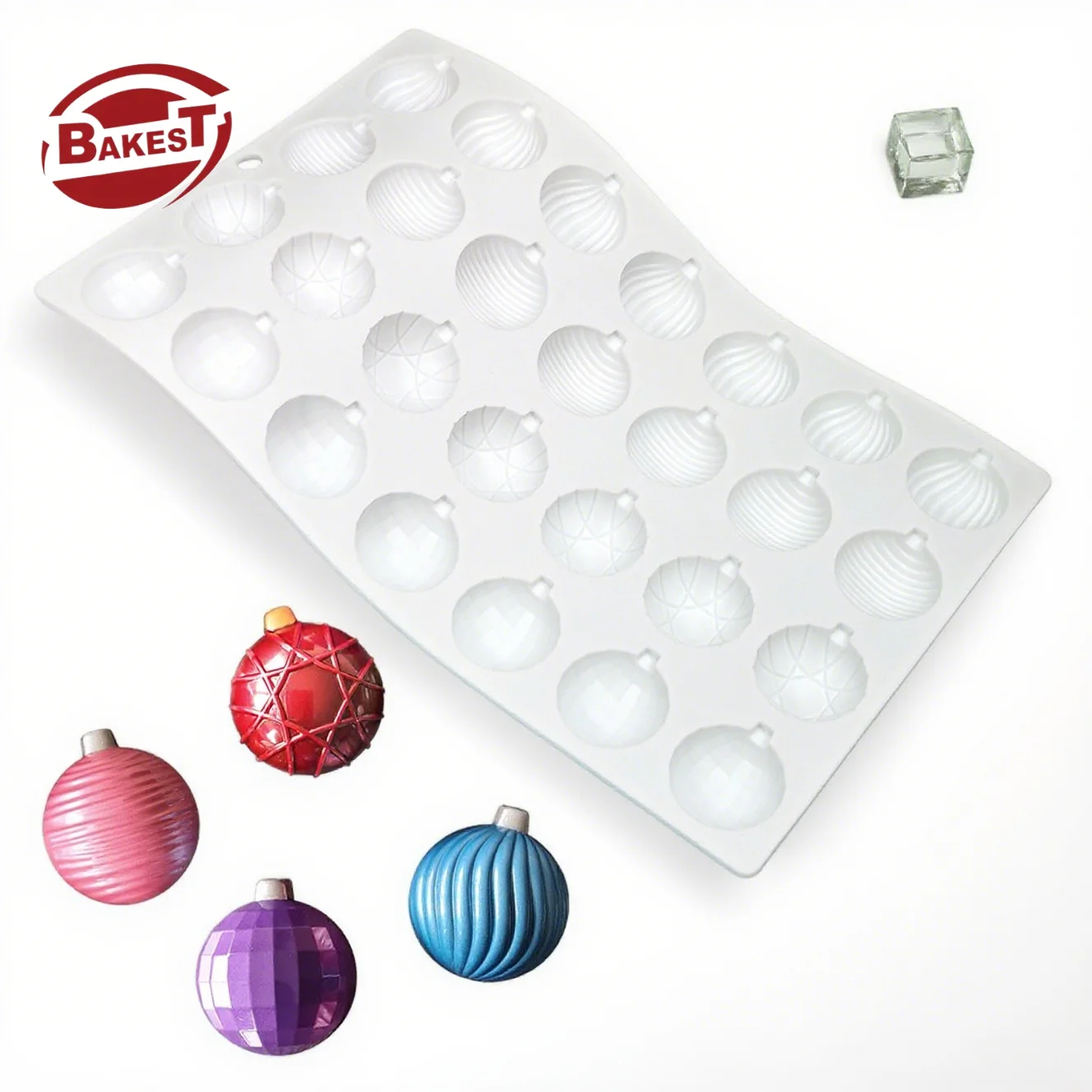 Mini Christmas Ball Silicone Mold 3D Light-Up Fruit Gummy & Butterfly Cake Baking Mold for Chocolate & Bar Making