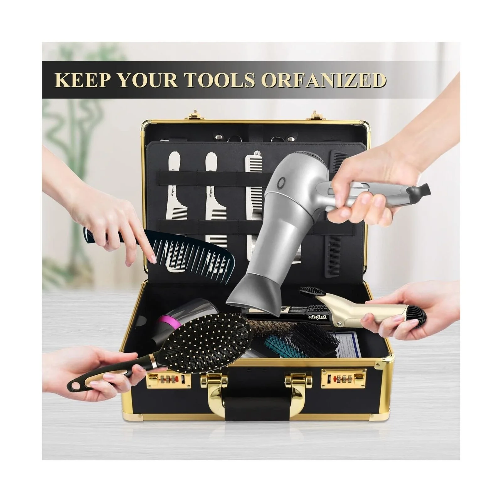 Luxury Gold Barber Haircut Tools Case Organizer Box Aluminum Password