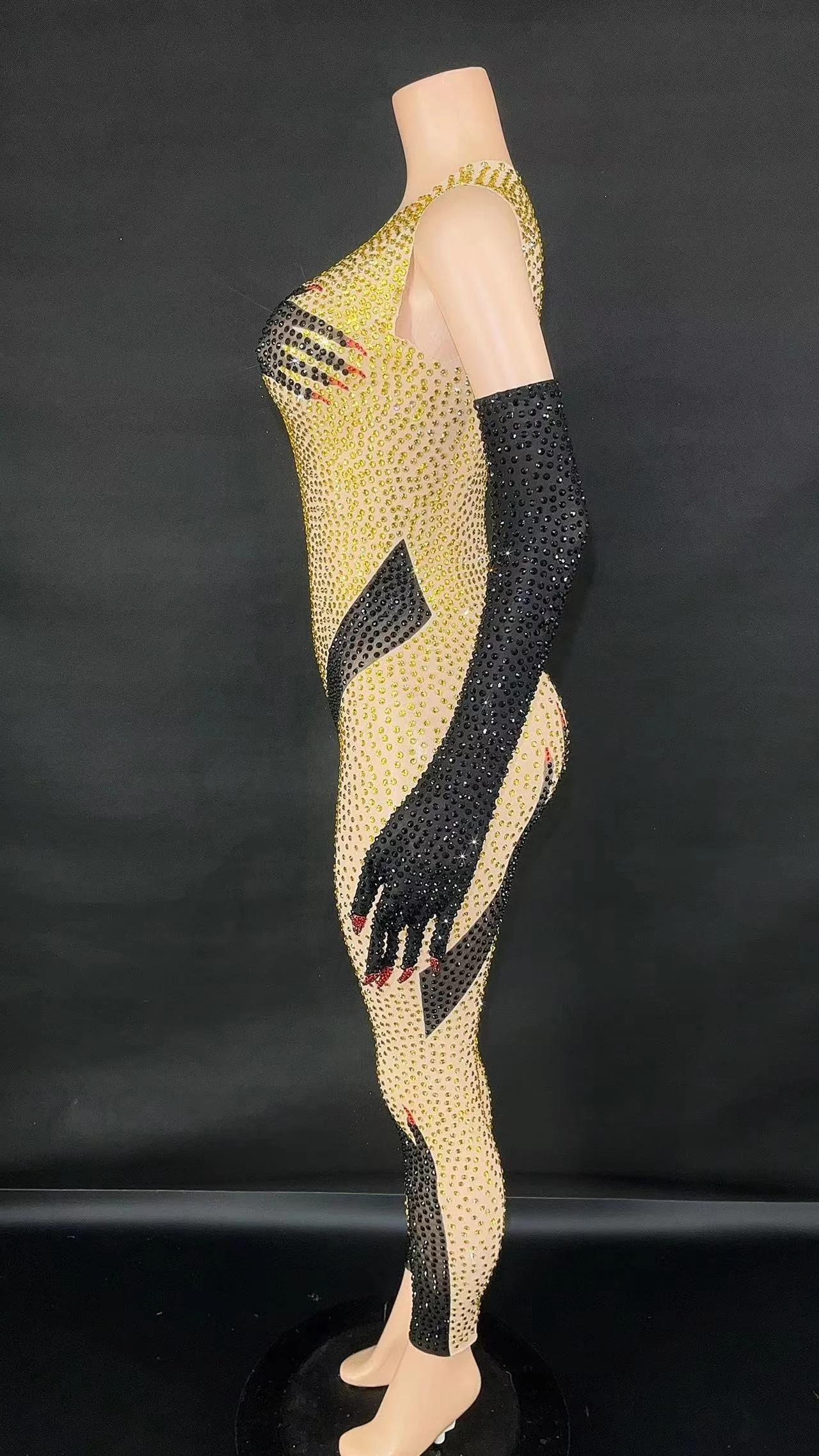 Black Hands Touch Shinny Body Sexy Women Jumpsuit