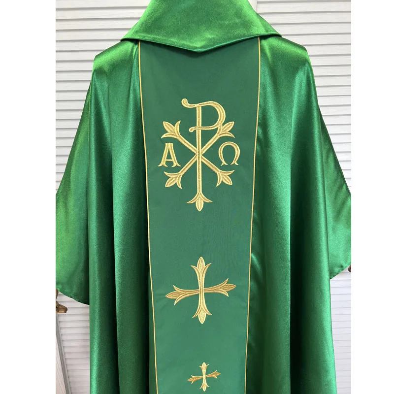 Зеленый атлас с вышивкой крестом, папа, священник, Chasuble