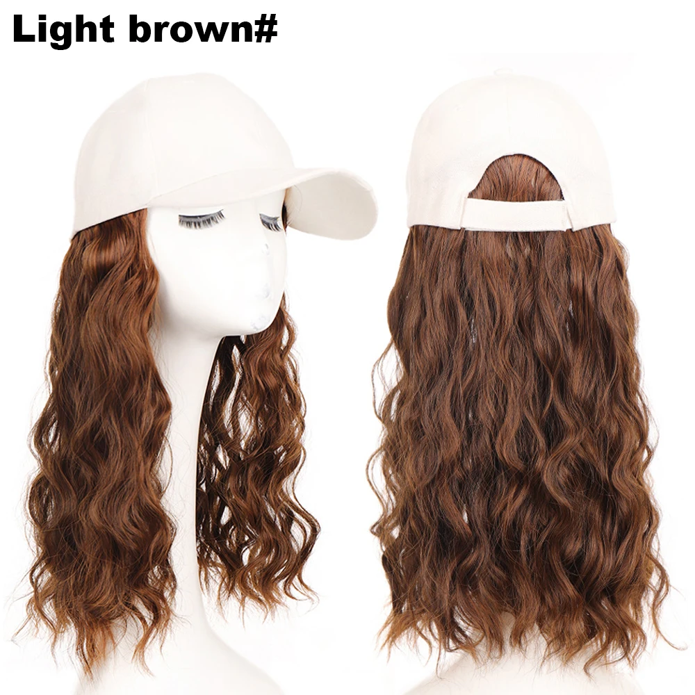 Wholesale Hair Attached Hat Long Wavy Baseball 18inch Black Brown Color