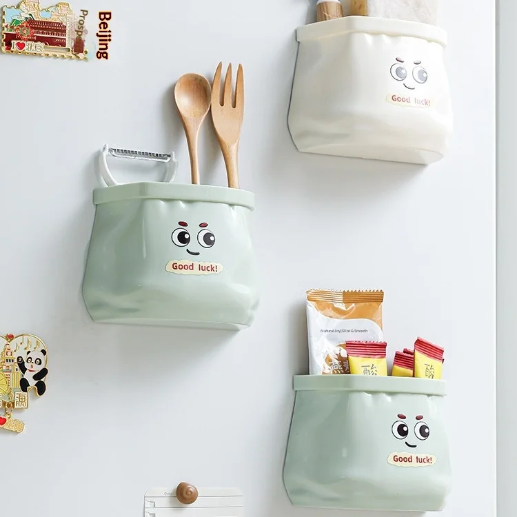 علبة تخزين مغناطيسية مستطيلة بلاستيكية بعيون كبيرة لثلاجة، علبة تخزين جذابة بدون ثقوب للتركيب على الحائط