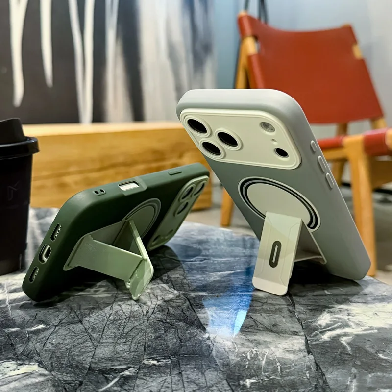 New Large Window Wireless Charging Magnetic Invisible Frame Bracket Cell Phone Cases for Iphone 17 Pro Max 16 Pro 15 14 13 12 11
