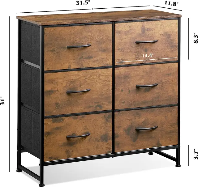 Modern Style Wooden Drawers Storage Tower Bedroom Furniture Wood Fabric Dresser with 6 Drawers Chest