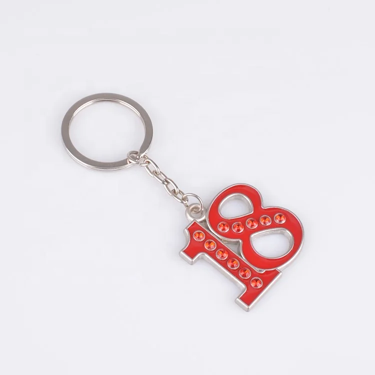 Personalised Metal Diamond Keychain Number 18 Keychain 18th Birthday Keyring