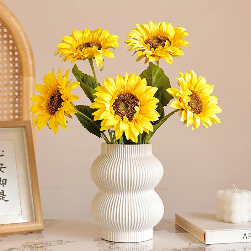 Artificial Single Branch Sunflower DIY Holding Flower Arrangement with Sunflower Materials for Wedding Home Decoration