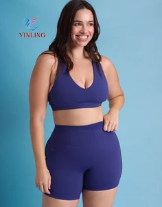 Women's Four-Way Stretch Yoga Shorts and Bra Set Plus Size XXL Soft Adjustable Straps Butt Lift for Running