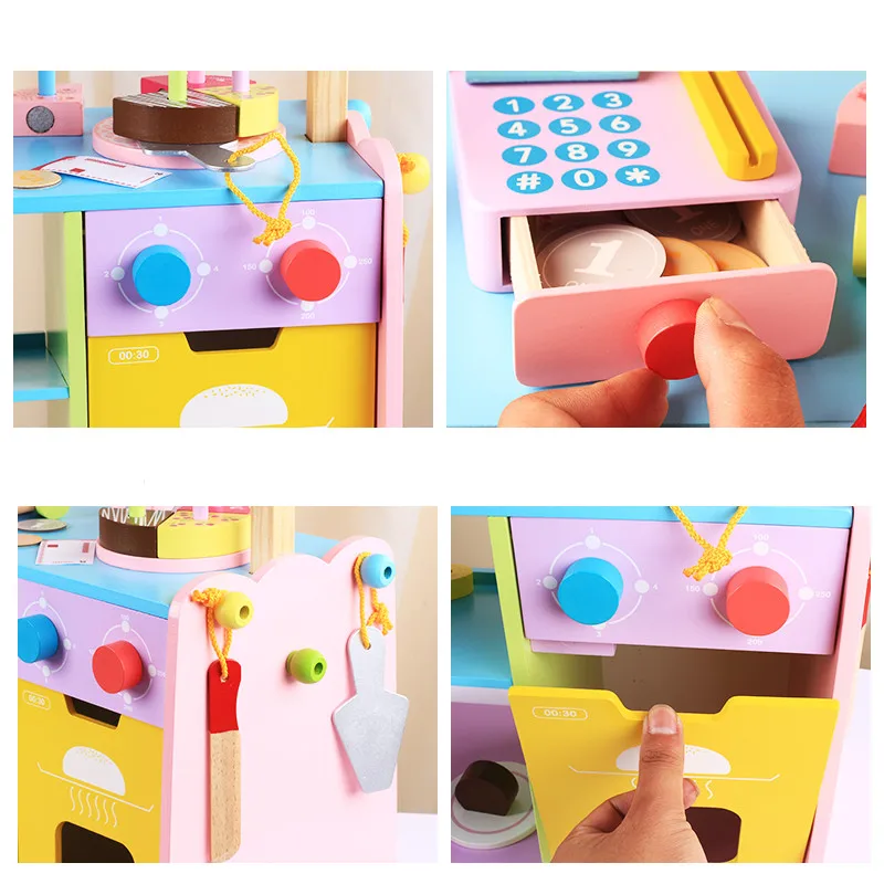Пазл для раннего образования детей семейный деревянный хлебобулочный магазин и кассовый аппарат комбинированная кухня игрушечный