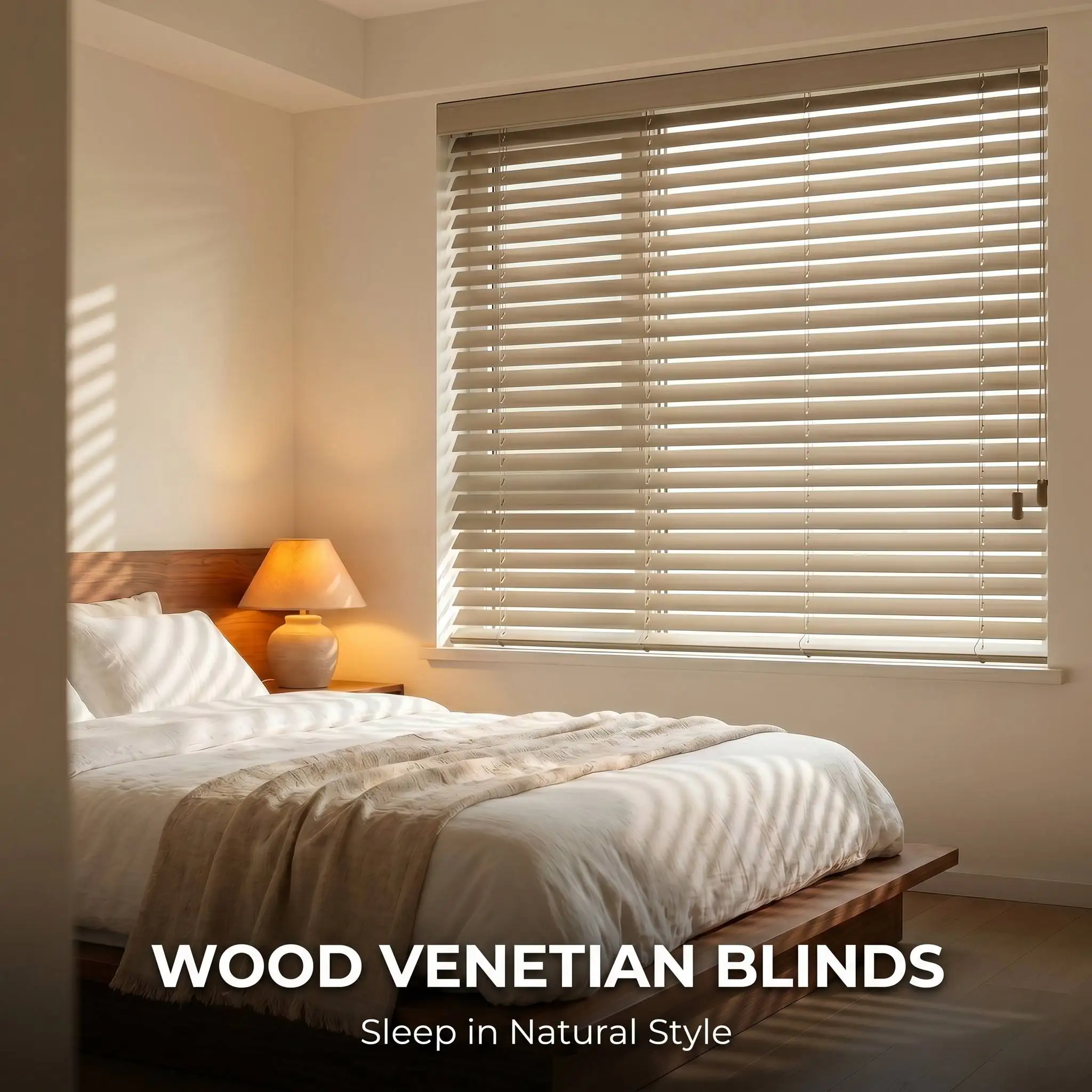 Geverfde kleur hout Venesiese blinders ingebou vir slaapkamer en sitkamer Paulownia eenvoudige valans 50 mm optrekkoord pasgemaakte grootte elke dag